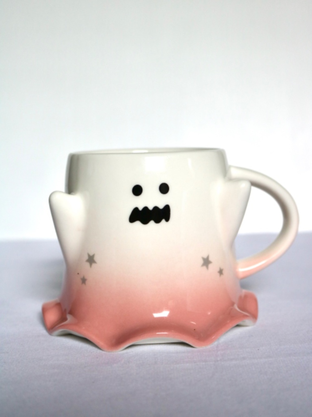 Ghost Coffee Tea Mug Cup White Pink Stars Halloween Scary Spooky Fall